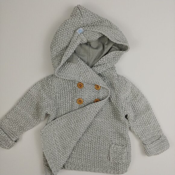 Beba Bean Heather Gray Knit Double-Breasted Hooded Jacket Size 6-12 Months - Picture 2 of 12